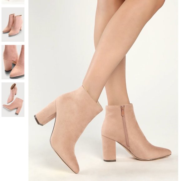 Lulus Ottava Light Nude Suede High Heel Booties - Picture 1 of 2